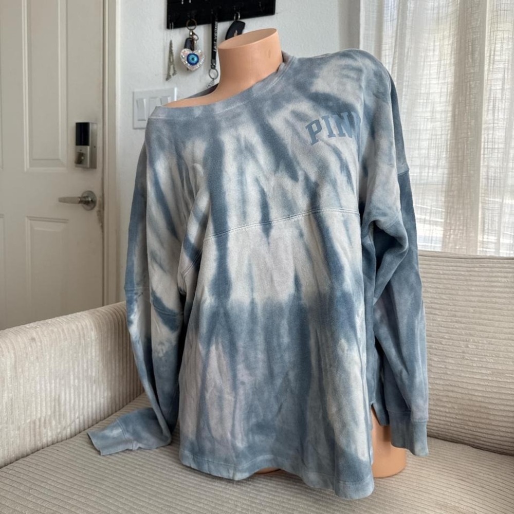 Victoria's Secret PINK dusty blue tie dye oversized crew sweatshirt